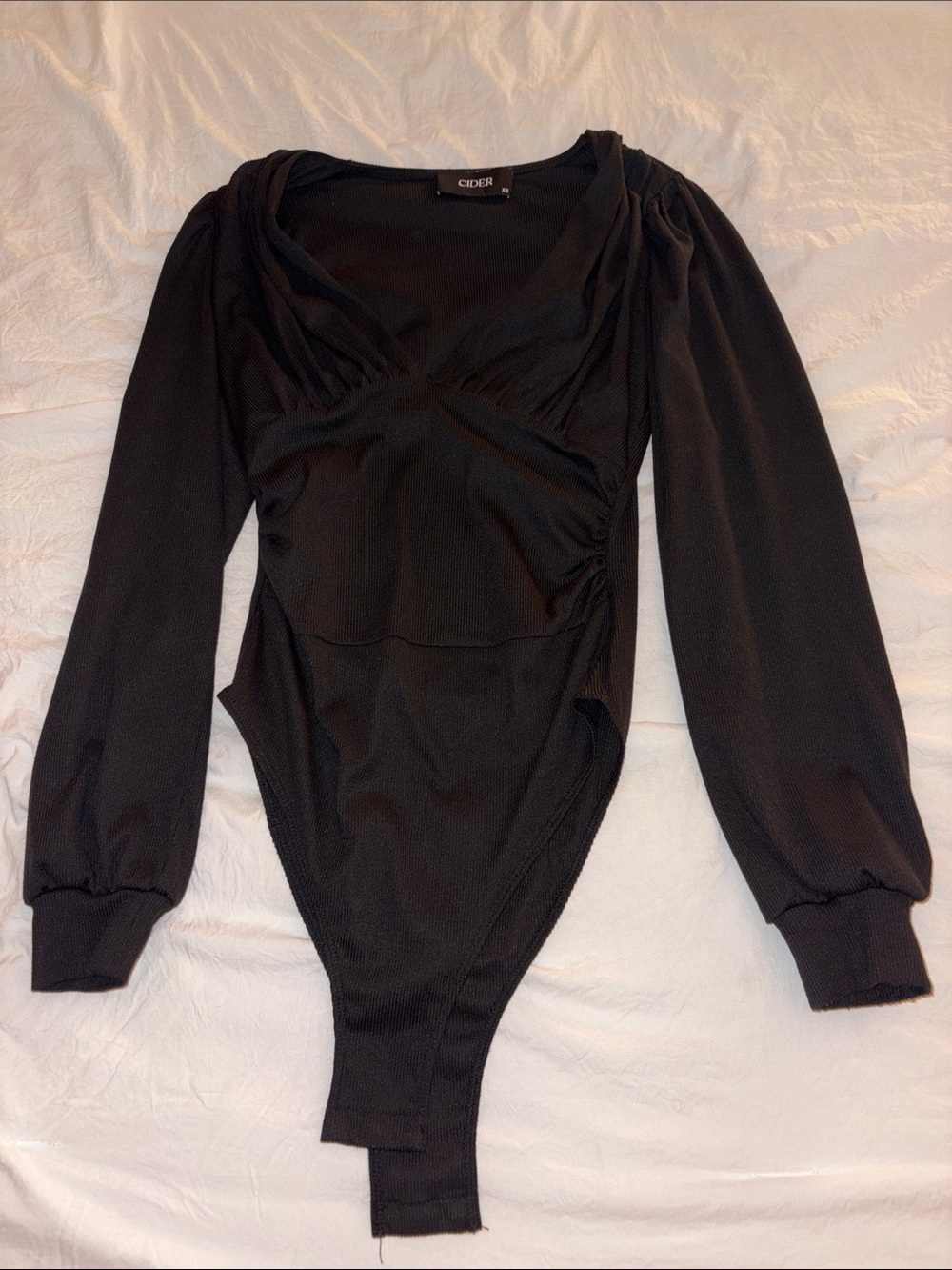 Cider Black Long-Sleeve V-Neck One-Piece Bodysuit